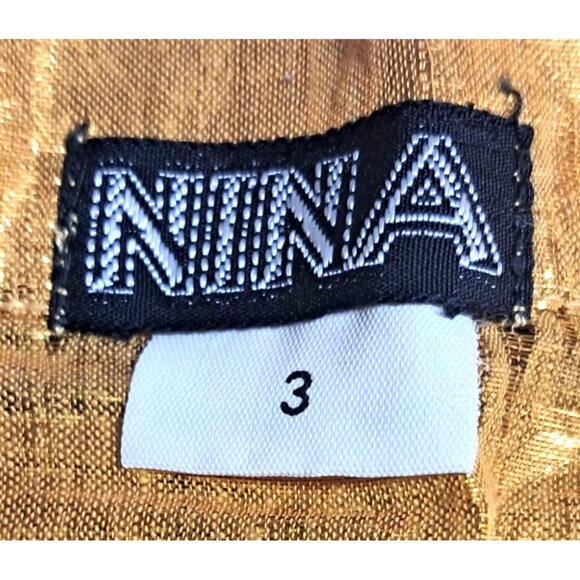 Vintage Golden Yellow Top Womens Size 3 Metallic Button Up Short Sleeve Shirt by - Picture 2 of 10